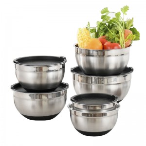 YUTAI 304 stainless steel non-slip mixing bowl with cover and silicone bottom
