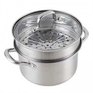 Yutai Stock Pot Stainless Steel Pot with Double Handle, Soup Cooking Pot with steamer ,Induction Compatible