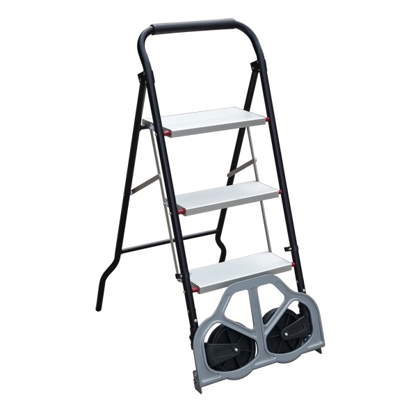 3 Step Lightweight Aluminum Ladder Folding Cart Dolly with Rolling Wheels Portable Hand Truck Step Stool Featured Image