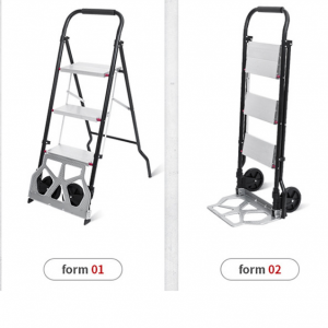 3 Step Lightweight Aluminum Ladder Folding Cart Dolly with Rolling Wheels Portable Hand Truck Step Stool