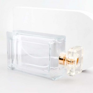 Unique Luxury 100ml Transparent Premium Clear Square Perfume Glass Bottle With Gold Top Cap