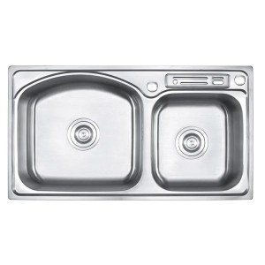 Double bowl kitchen sink with knife holder