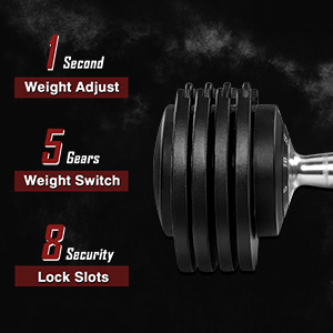 Adjust Weight Dumbbell by Turning Handle, Black Adjustable Dumbbell with Tray for Man & Woman Home Gym, with Anti-Slip Metal Handle