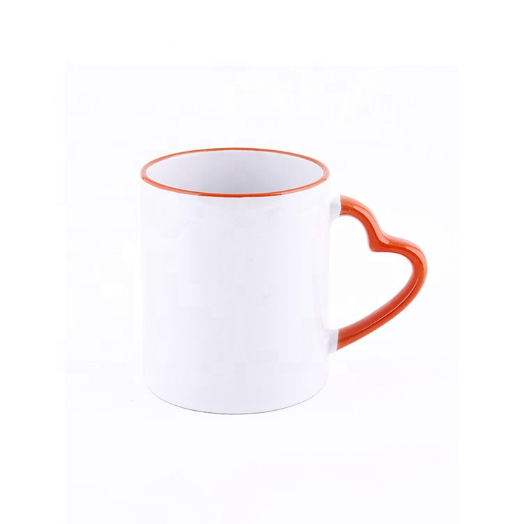 Colorful Rim And Handle Mug Heart Handle Mug Cup 11oz 312ml,Sublimation coffee mug,Transfer cups