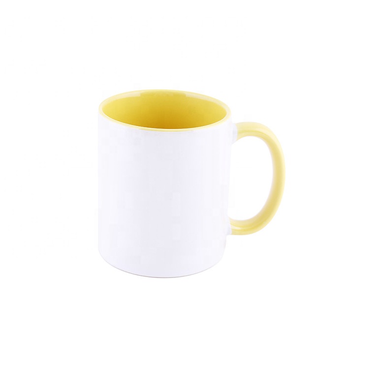 Wholesale 11OZ White Yellow Sublimation Inner Handle Color Ceramic Mug Made in China At Low Price Wholesale