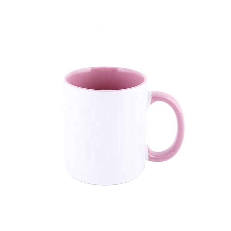 11 OZ White Pink New Product Inner Color With Handle Wholesale Ceramic Coffee Mug