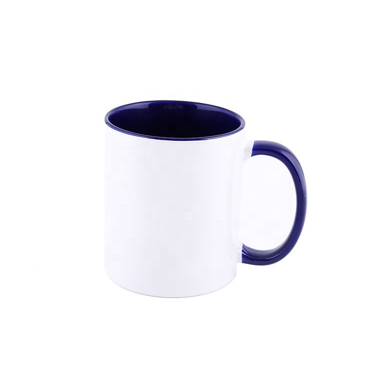 Wholesale 11OZ Blue White Hotsale Eco-friendly 320ml factory produce inner color 11oz sublimation blanks mug with color