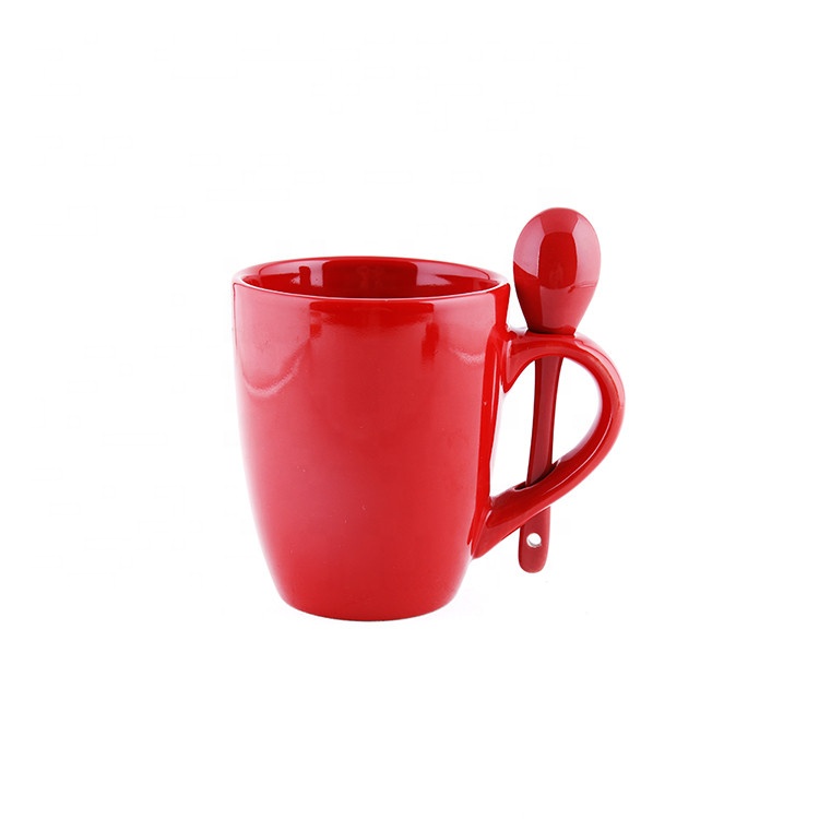 sublimation coated mugs Eco-Friendly Ceramic Cup With Spoon,Ceramic Customized Sublimation Spoon Red Coffee Mug
