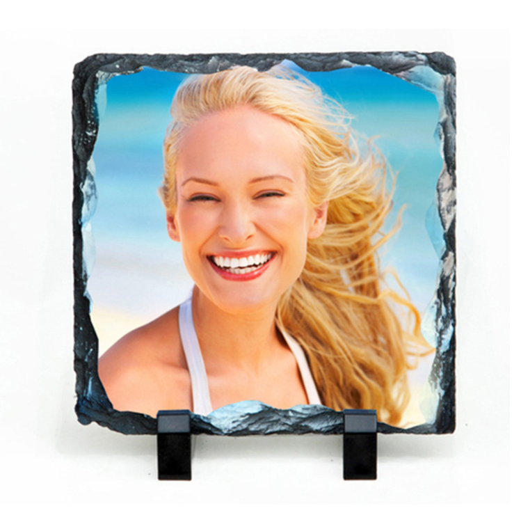 Square rock sublimation pictures printed on stone New products white transparent edge sublimation rock photo frame