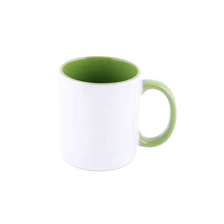 Wholesale White Green Inside and Handel Color Mug 11oz Logo Custom Blank Coffee Mug for Sublimation