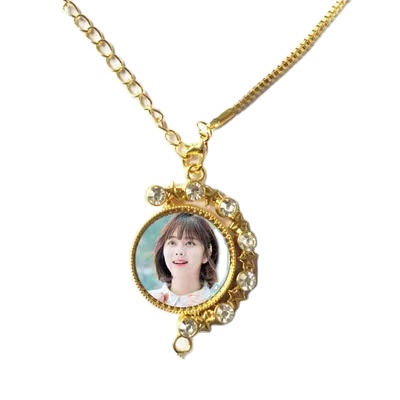 Heat press photo rotating double-sided round hip hop chain Christmas Gift sublimation blank rotate necklace pendant jewelry