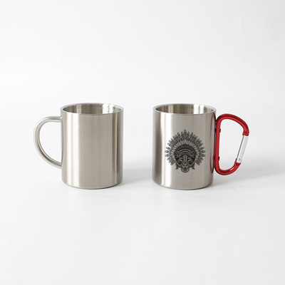 wholesale outdoor camping travel portable sublimation mug cup stainless steel coffee cup double walled carabiner mug with handle