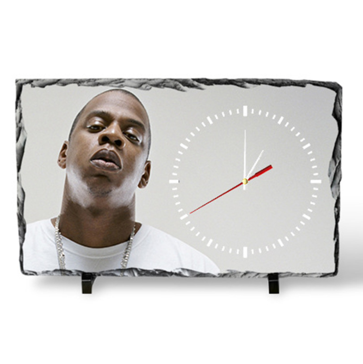 Rock sublimation pictures printed on stone New products white transparent edge sublimation rock photo frame with clock