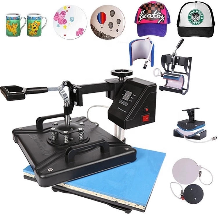 Double Display 6 in 1 Combo Heat Press Printer Sublimation Heat Press Machine for T-shirts Plates/Cap/Mug