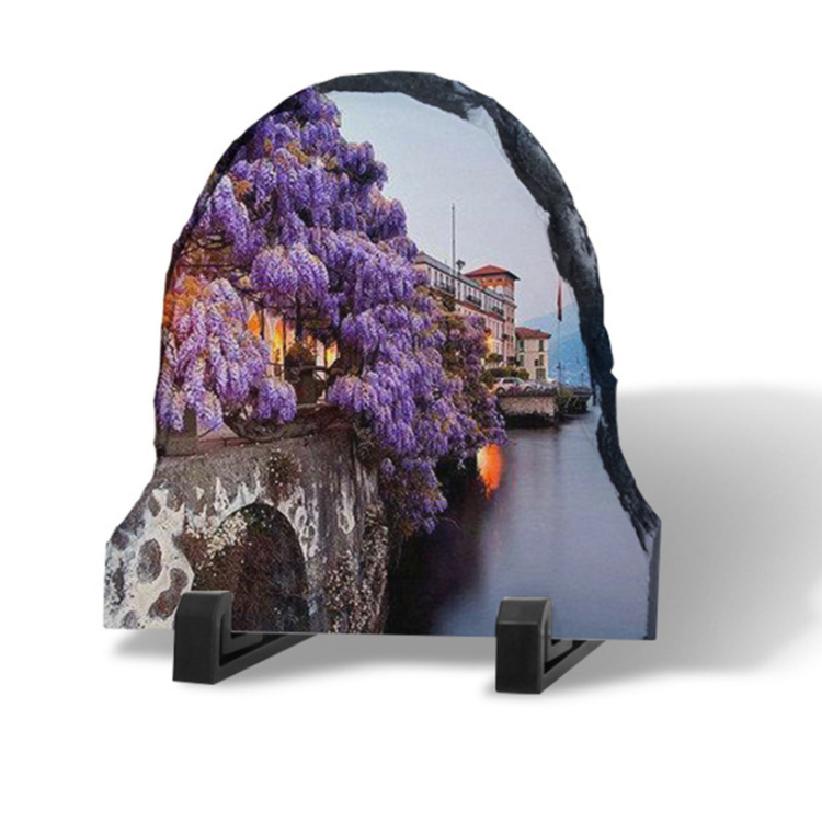 Semicircle rock sublimation pictures printed on stone New products white transparent edge sublimation rock photo frame