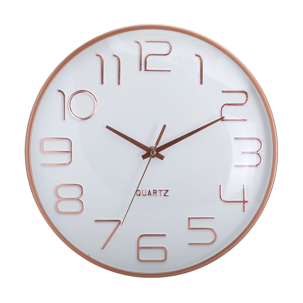 12 inch plastic 3d embossed number modern creative cheap silent clock with convex glass