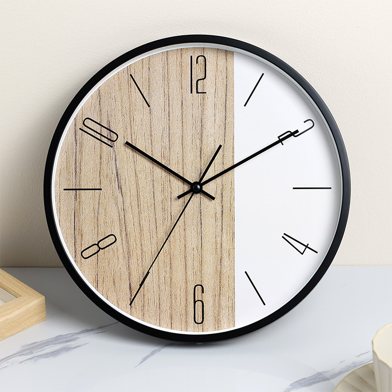 Non ticking super silent 12 Inch Plastic Wall Clock with imitation wood effect dial