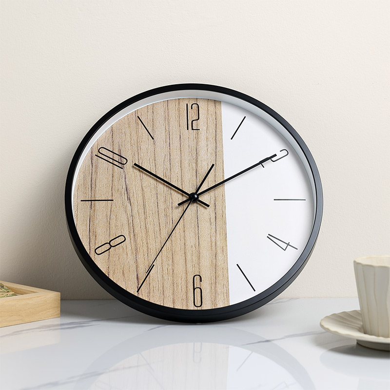 Non ticking super silent 12 Inch Plastic Wall Clock with imitation wood effect dial