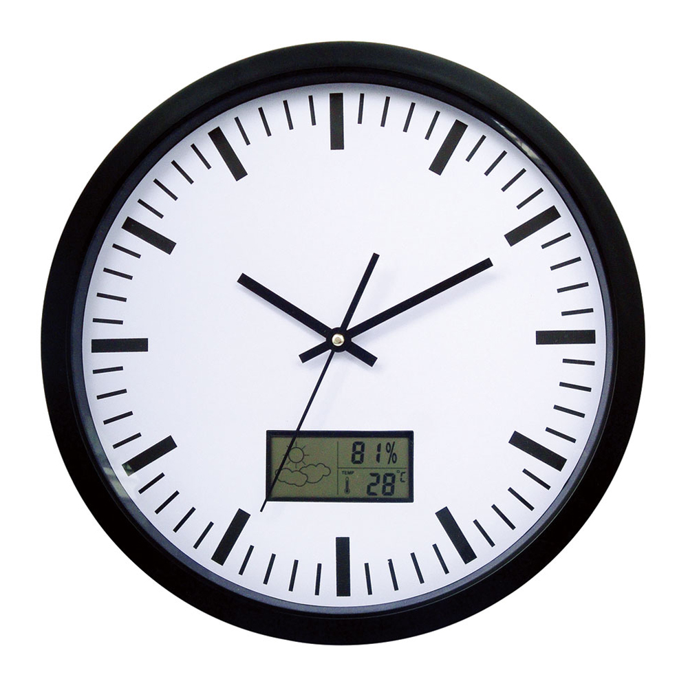 Quartz Wall clock with Temperature and Humidity in LCD Display