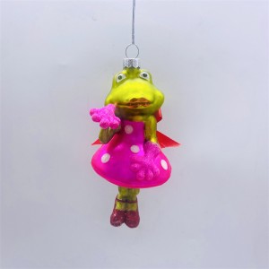 Top sell Glass Glittered Noble Gems Glass Queen Frog Christmas Ornament Decorated