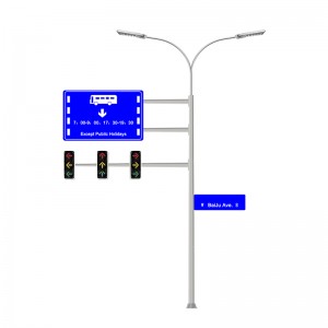 Three Arm Sign Traffic Light Pole With Double Lamp Heads