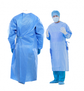 Tason 2 leikkaustakit Biohajoava AAMI Taso 2 Kirurginen puku kertakäyttöinen neulottu ranneke AAMI tason 2 leikkaustakki