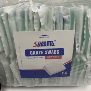 SWABS SWABS 40S/20X16 folded 5pcs/pouch with STERIZATION Indicator ຫຸ້ມຫໍ່ຄູ່ 10X10cm-16ply 50pouches/bag