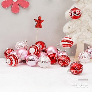 24 парчиња/6см црвени и розови божиќни топки кои не се кршат, висечки украси за новогодишни елки