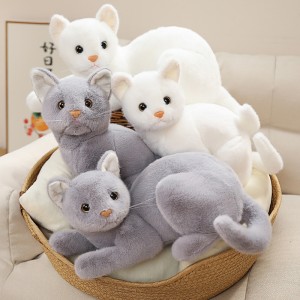Grosir Creative Kawaii Lifelike Soft Cat Plush Cute Kitty Animal Dekorasi Ngarep Kanggo Anak