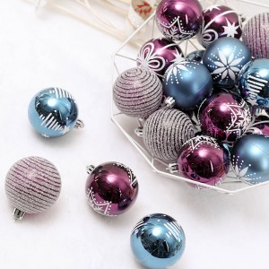 Amazon Hot Sale Plastic Ya Ball Ṣeto Blue Purple Christmas Balls Fun Xmas Decoration