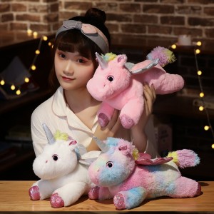 Coloful Unicorn Light Up ຜ້າຫົ່ມ Plush ຂອງຫຼິ້ນກາງຄືນທີ່ເຫລື້ອມເປັນເງົາ Stuffed Toy Plush Pillow ສໍາລັບເດັກນ້ອຍ