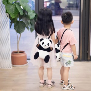 Хүүхдэд зориулсан өхөөрдөм Push Panda үүргэвчний цүнх Зөөлөн тоглоом тохируулах боломжтой сургуулийн цүнх