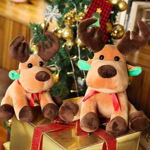 OEM Amazon Hot Sell Roztomilá mäkká vianočná plyšová hračka Elk Bábika Moose s červenou šatkou