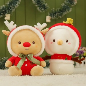 Амазонка Hot Sell Високоякісна різдвяна плюшева іграшка сніговика з оленями Індивідуальна лялька для прикраси будинку та подарунків