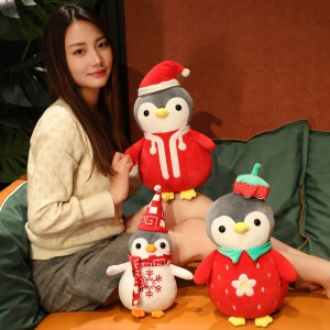 EN71 צעצוע קטיפה מקסים מותאם אישית צעצוע רך ממולא פינגווין לחג המולד עם כובע חג המולד