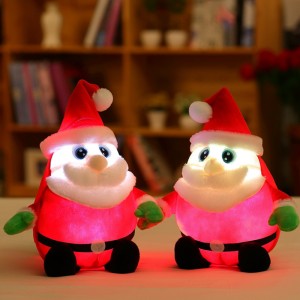 लहान मुलांसाठी एलईडी लाइट आणि म्युझिकसह घाऊक प्लश ग्लोइंग सिंगिंग सांता क्लॉज ख्रिसमस गिफ्ट