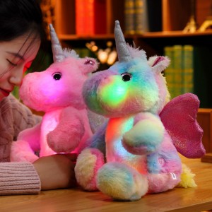 뜨거운 판매 빛나는 유니콘 플러시 장난감 크리스마스 생일을위한 다채로운 LED 빛 유니콘 선물