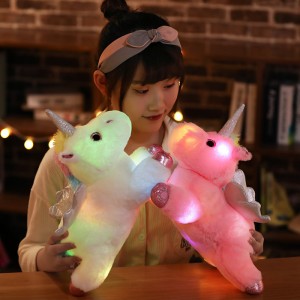 Coloful Unicorn Light Up ຜ້າຫົ່ມ Plush ຂອງຫຼິ້ນກາງຄືນທີ່ເຫລື້ອມເປັນເງົາ Stuffed Toy Plush Pillow ສໍາລັບເດັກນ້ອຍ