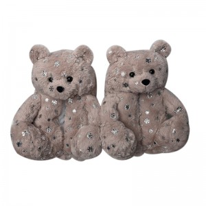 Wholesale Christmas Series Teddy Bear Slippers New Fihla Fluffy Bear Slippers Bakeng sa Limpho tsa Basali