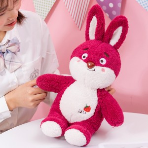 Borongan Boneka Strawberry Rabbit Denok Plush Bunny Bantal Kaulinan Pikeun Hadiah Girl