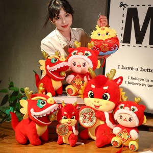 CE OEM vairumtirdzniecība pielāgota pūķa pildījuma dzīvnieku plīša rotaļlieta ķīniešu Jaungada dekorēšanai