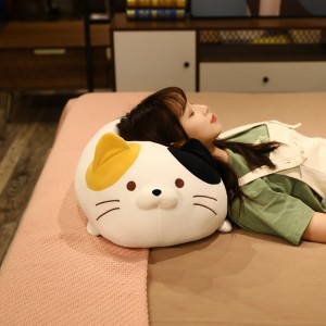 Cute Kawaii Plush Kitty Pillow Round Cat Plushie Soft Stuffed Plush Animal Dolls Cat Long Pillow Cushion For Kids Girls