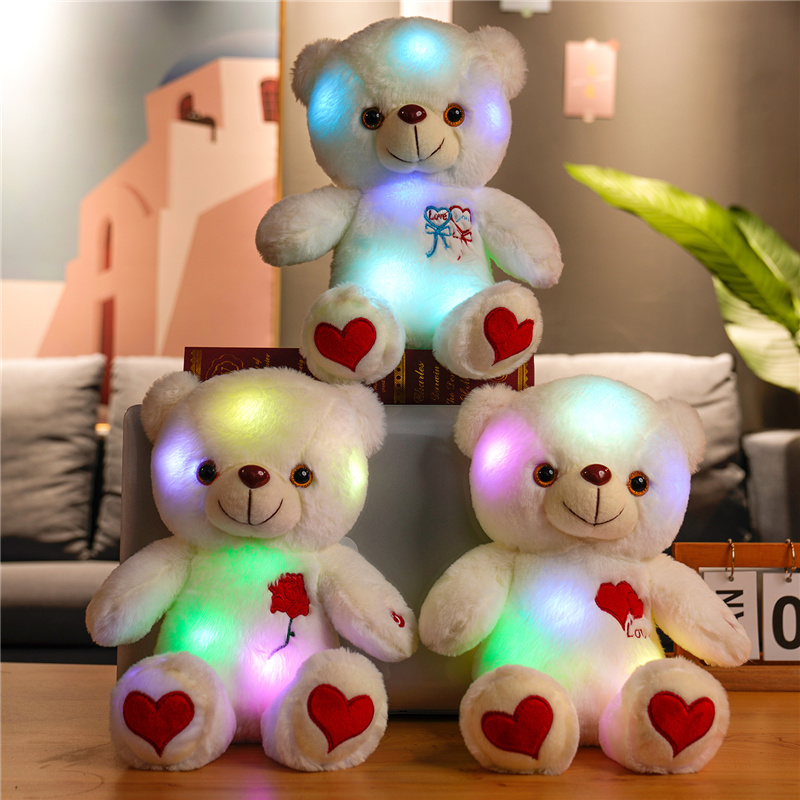 Umzi-mveliso olungiselelwe i-Polar Bear eStuffed Animal-Light Up Stuffed Animal Bear Led Soft Plush Toy Khula ebumnyameni-TDC