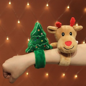 Wholesale Christmas Tree And Elk Plush Slap Bracelet Plush Wrist Hugger For Kids