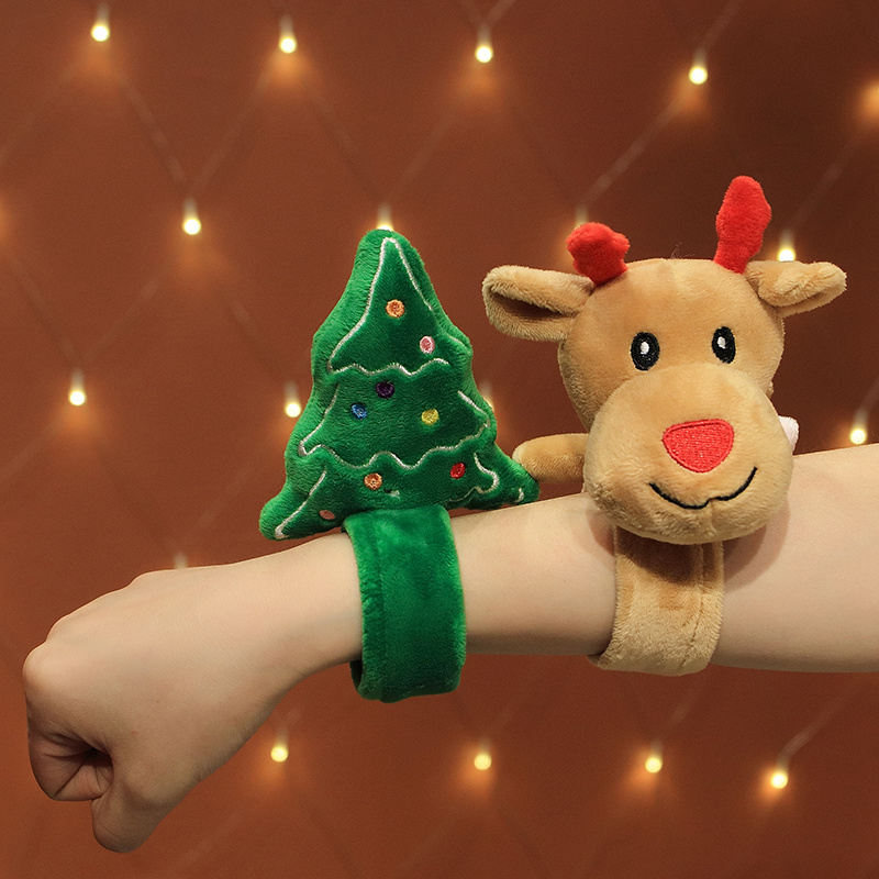 Wholesale Christmas Tree And Elk Plush Slap Bracelet Plush Wrist Hugger For Kids Featured Image