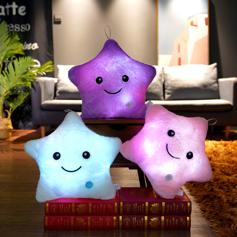 Promotional Twinkle Star Glowing LED Lighting Plush Star Pillow Toy With Light Featured Image