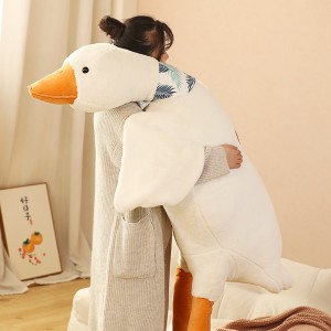 Big White Large Stuffed Goose Toy With Blue Scarf Lying Sleeping Pillow Comfortable Doll