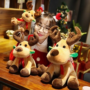 OEM Amazon Hot Sell Cute Soft Christmas Elk Plush Toy Reindeer Doll Moose With Red Scarf
