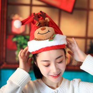 Cute Design Lighting Up Music Electric Santa Elk Plush Christmas Hat For Kids