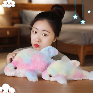 Wholesale Custom LED Lighting Glowing Dolphin Stuffed Plush Pillow Toy Rainbow Soft Dolphin For Girls